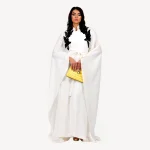 Kimono Ameera Mautassin blanc, confectionné à la main, parfait pour occasions prestigieuses et mariages.