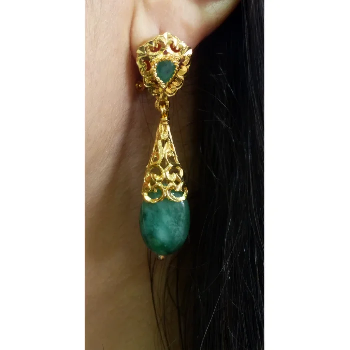 Boucles d’Oreilles Jade Mautassin – Élégance en Pierre Précieuse et Artisanat Marocain