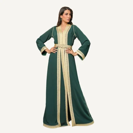 Takchita Amal Mautassin – Élégance Artisanale en Vert Bouteille
